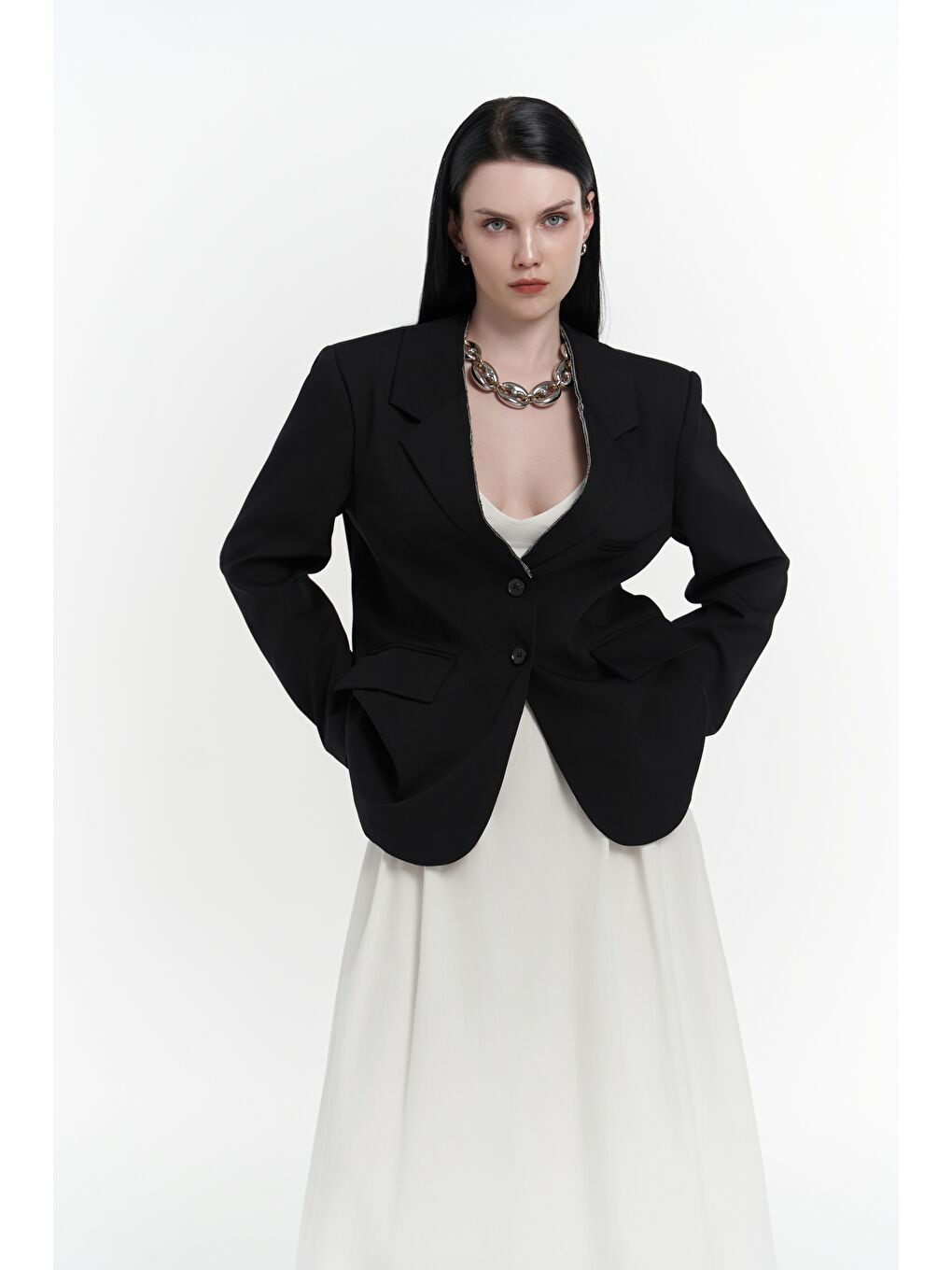 Volda Yaka Detay Siyah Blazer-1