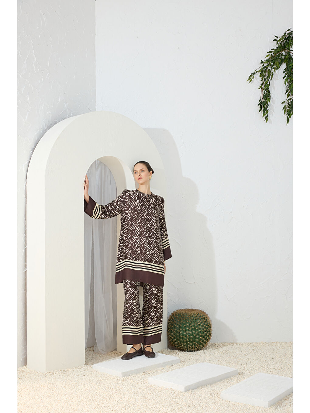 Kahverengi Desenli Tunik