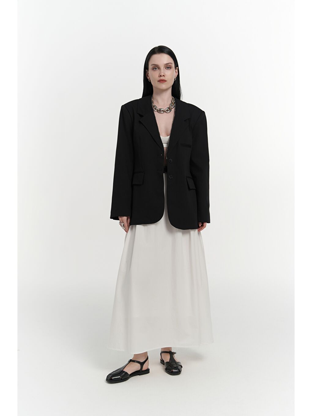 Volda Yaka Detay Siyah Blazer-2