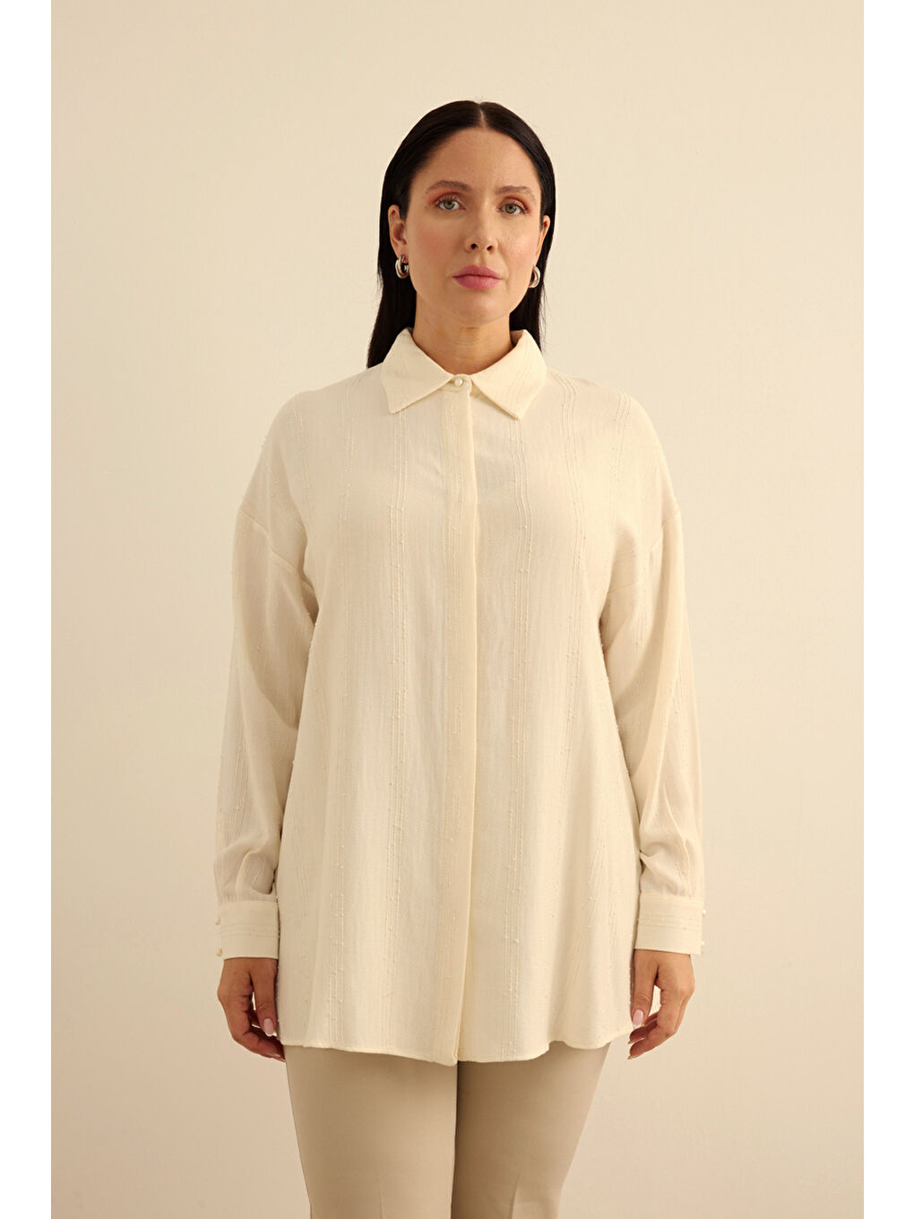 Ekru Bürümcük İp Dokulu , Viscon Keten Tunik-1