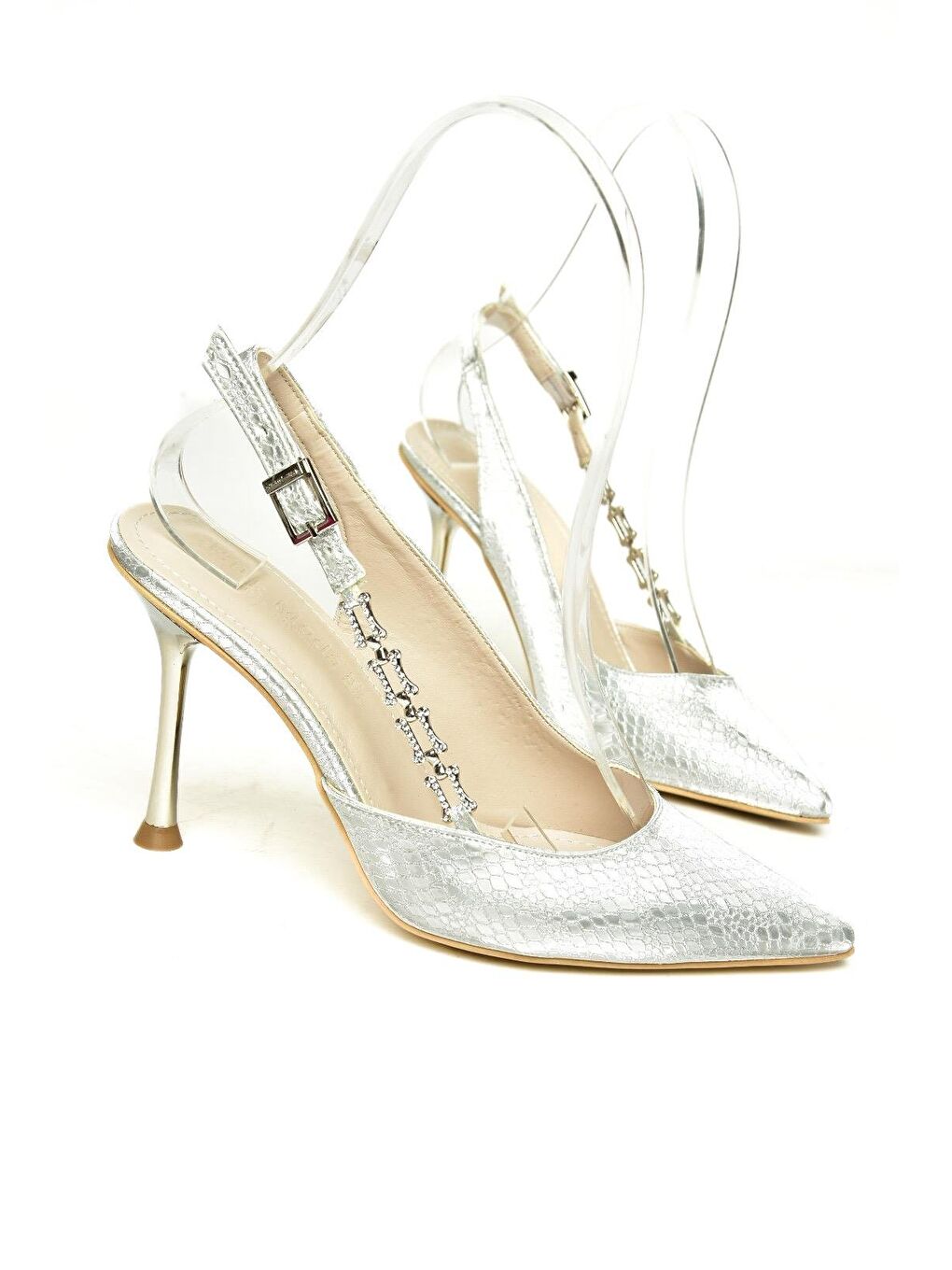 Gri U8200996 Gümüş Kadın Topuklu Ayakkabı-6