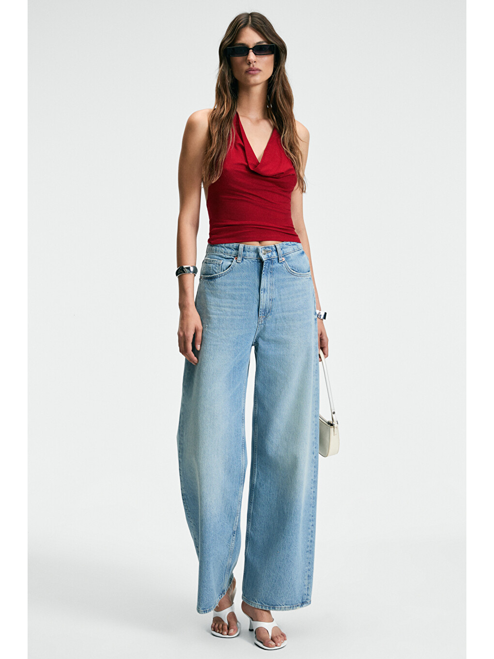 Neslıva Kadın Degaje Halter Yaka Kalın Askılı Sırtı Açık Crop Kırmızı Bluz-4