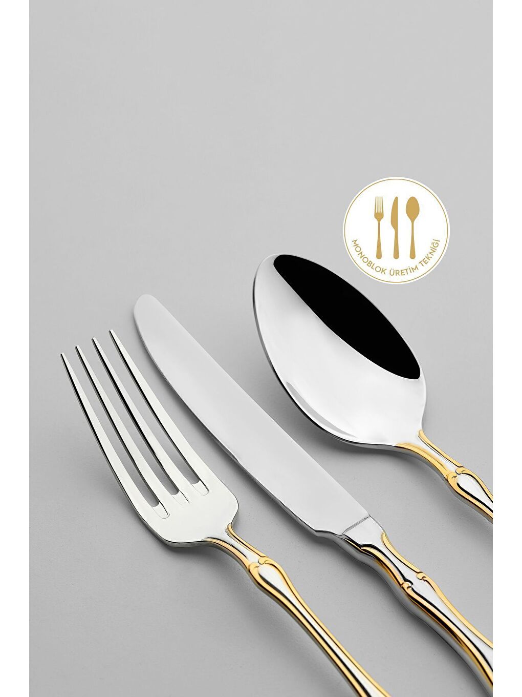 Sarı Adriana Altın Sade 6 Kişilik 36 Parça Kutulu Çatal Kaşık Bıçak Takımı-4