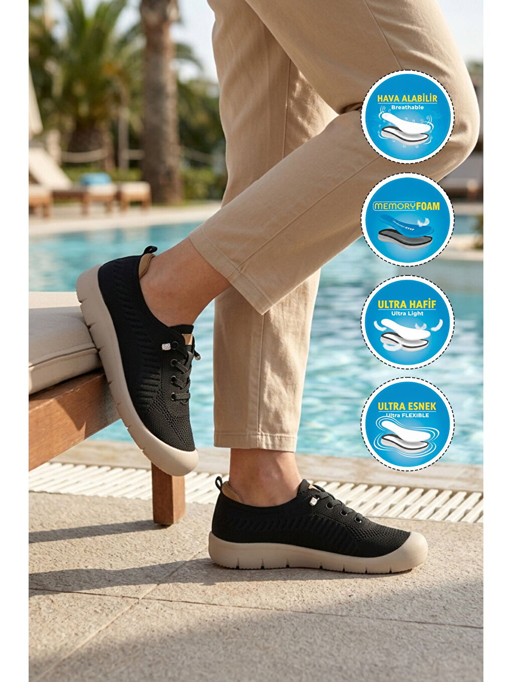 Siyah Anorak Örme Anatomik Kadın Casual Ayakkabı B667 Z-2
