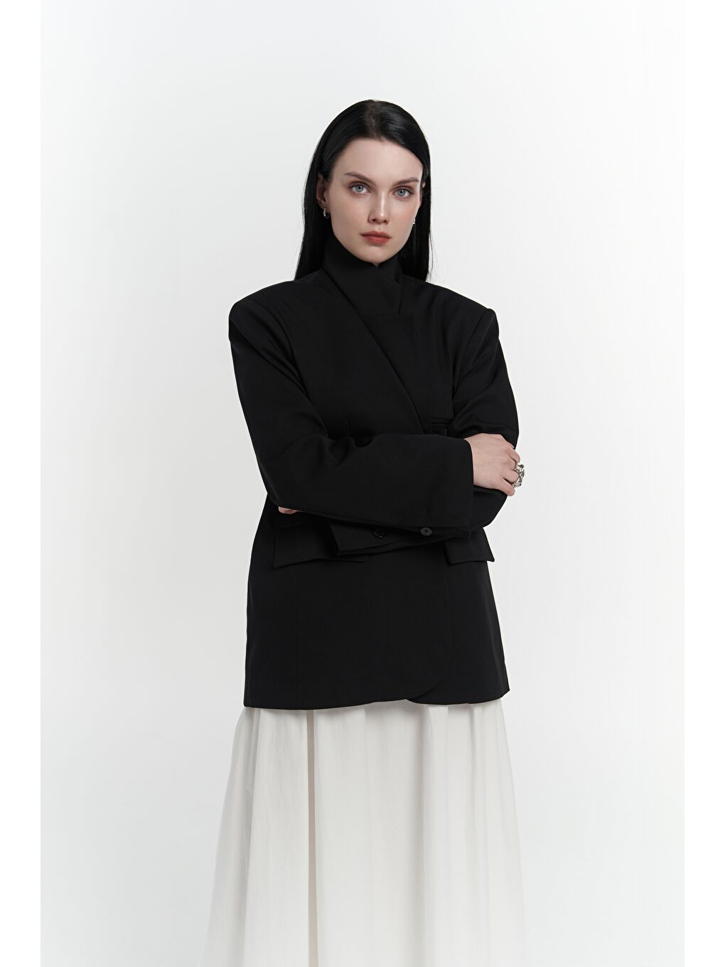 Volda Yaka Detay Siyah Blazer-5