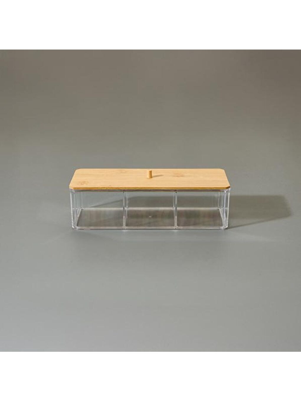 Bambu Kapaklı Makyaj Organizeri - Şeffaf - 24x9,5 cm