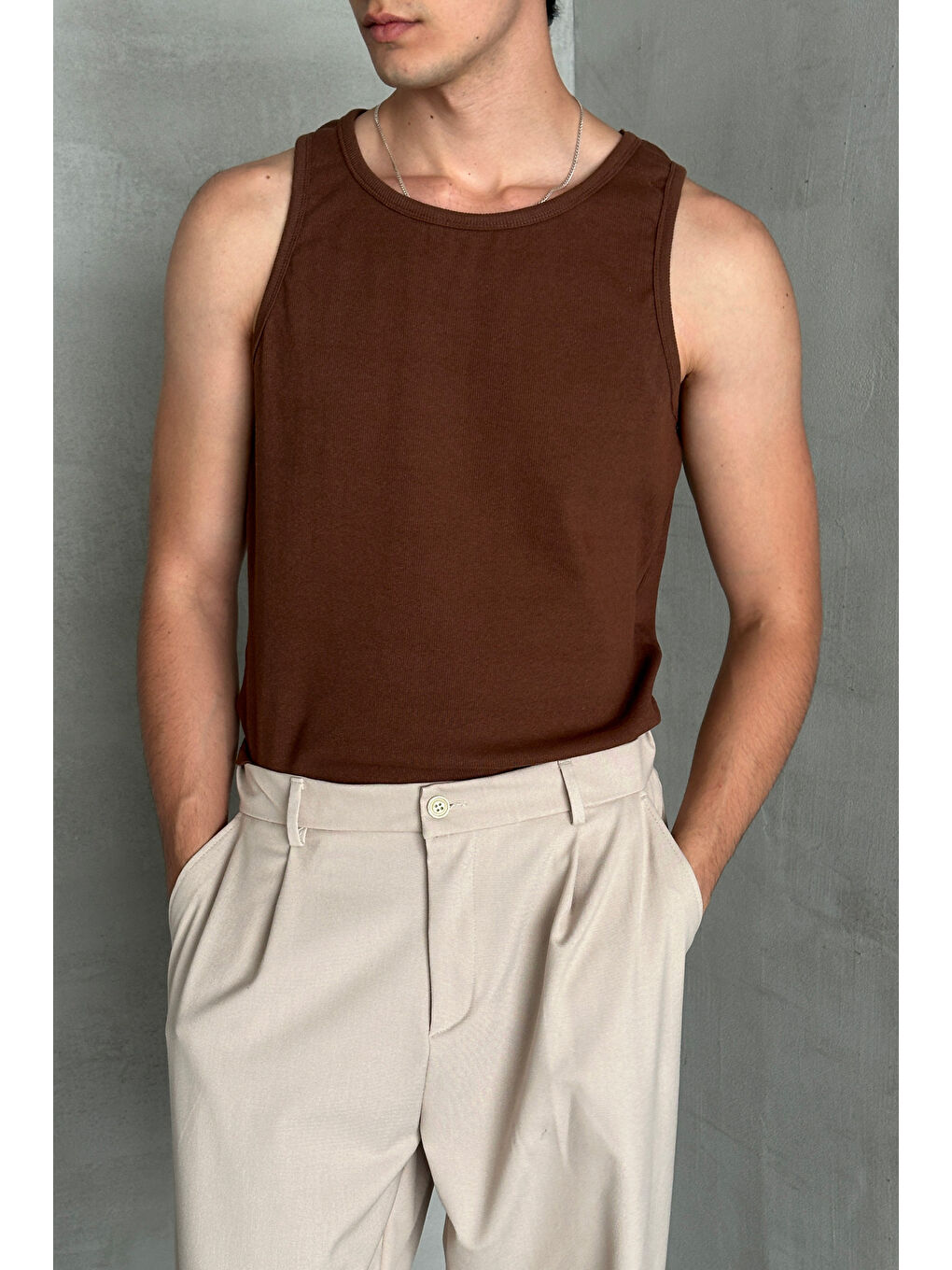 Kahverengi Erkek Fitilli Kaşkorse Pamuklu Premium Atlet