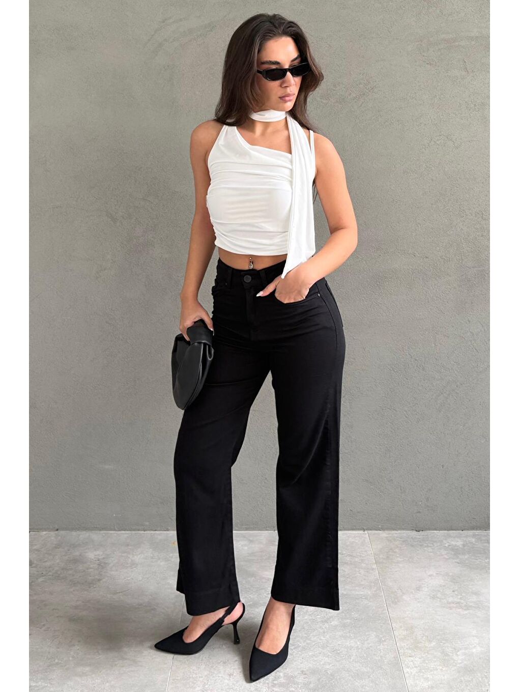 Siyah Düz Kesim Geniş Paça Kadın Flared Jean Mg2630-3