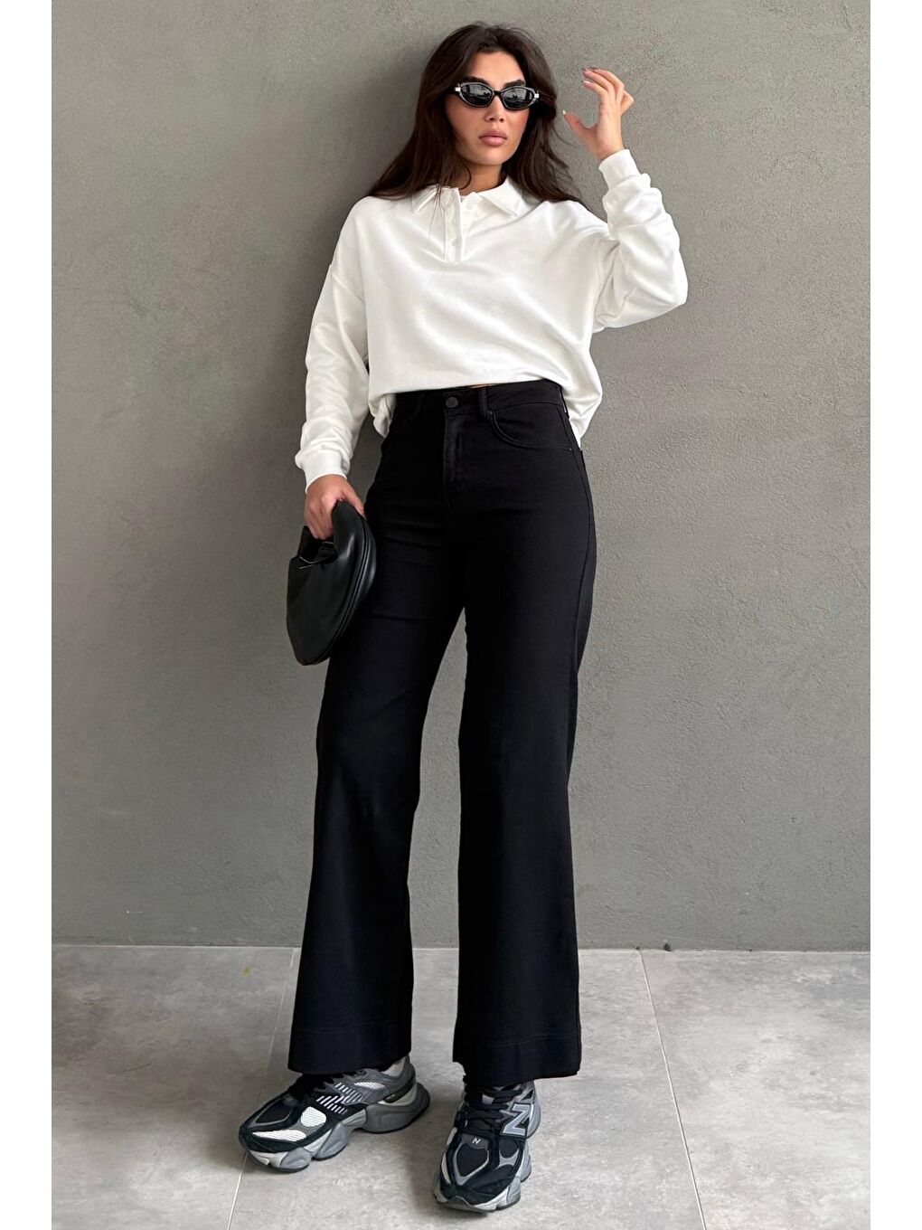 Siyah Düz Kesim Geniş Paça Kadın Flared Jean Mg2630-4