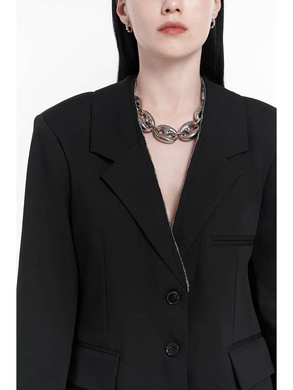Volda Yaka Detay Siyah Blazer-6