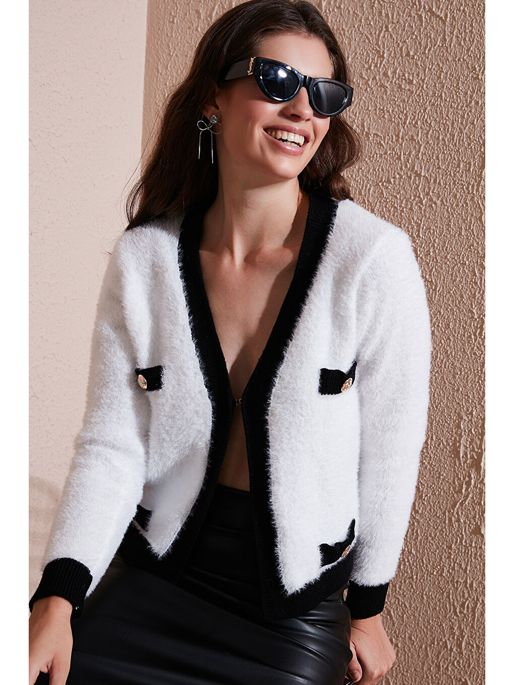 Lila Premium Regular Fit V Yaka Cep Detaylı Yumuşak Dokulu Hırka 680HI0048-1