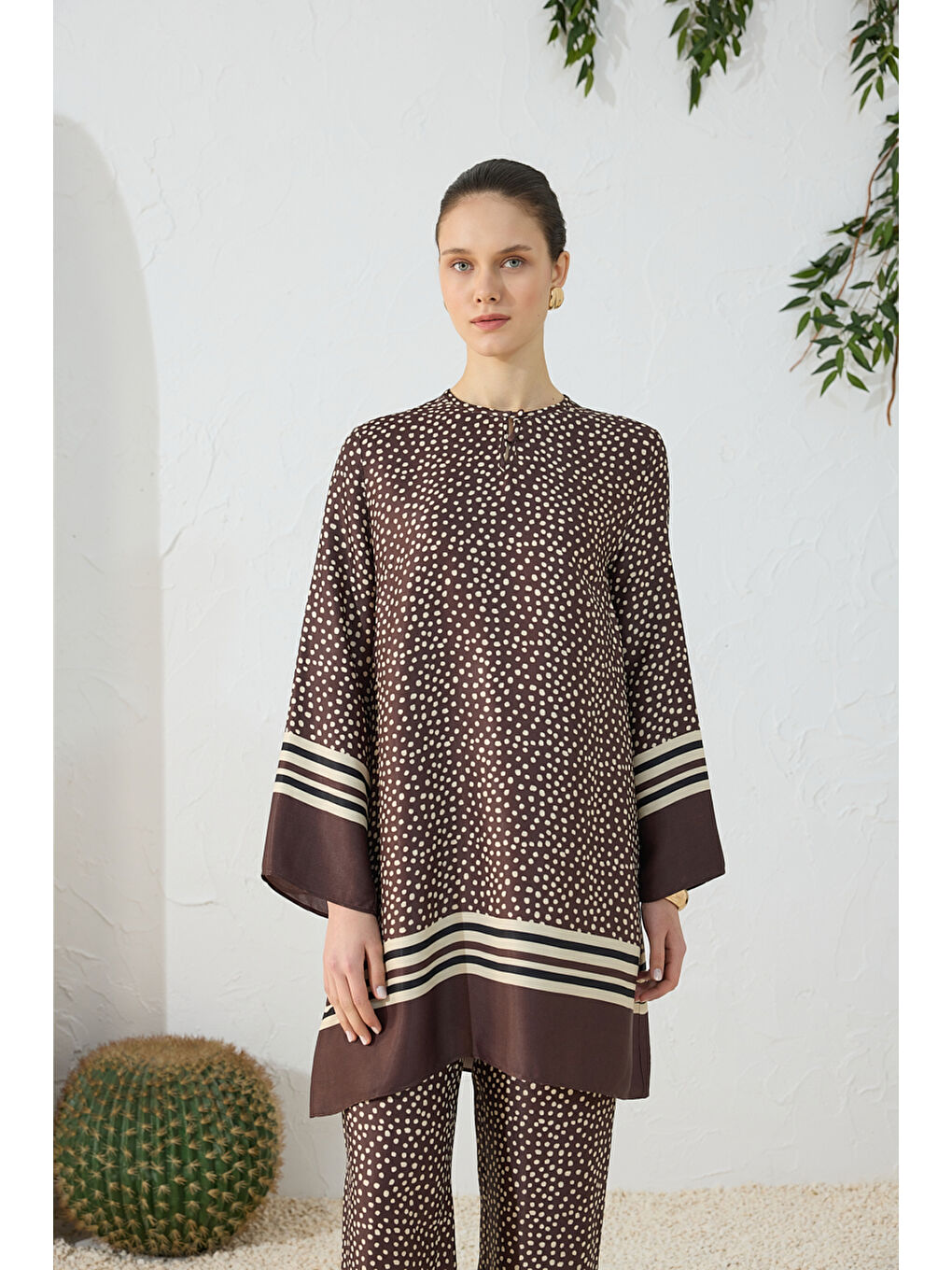 Kahverengi Desenli Tunik-1