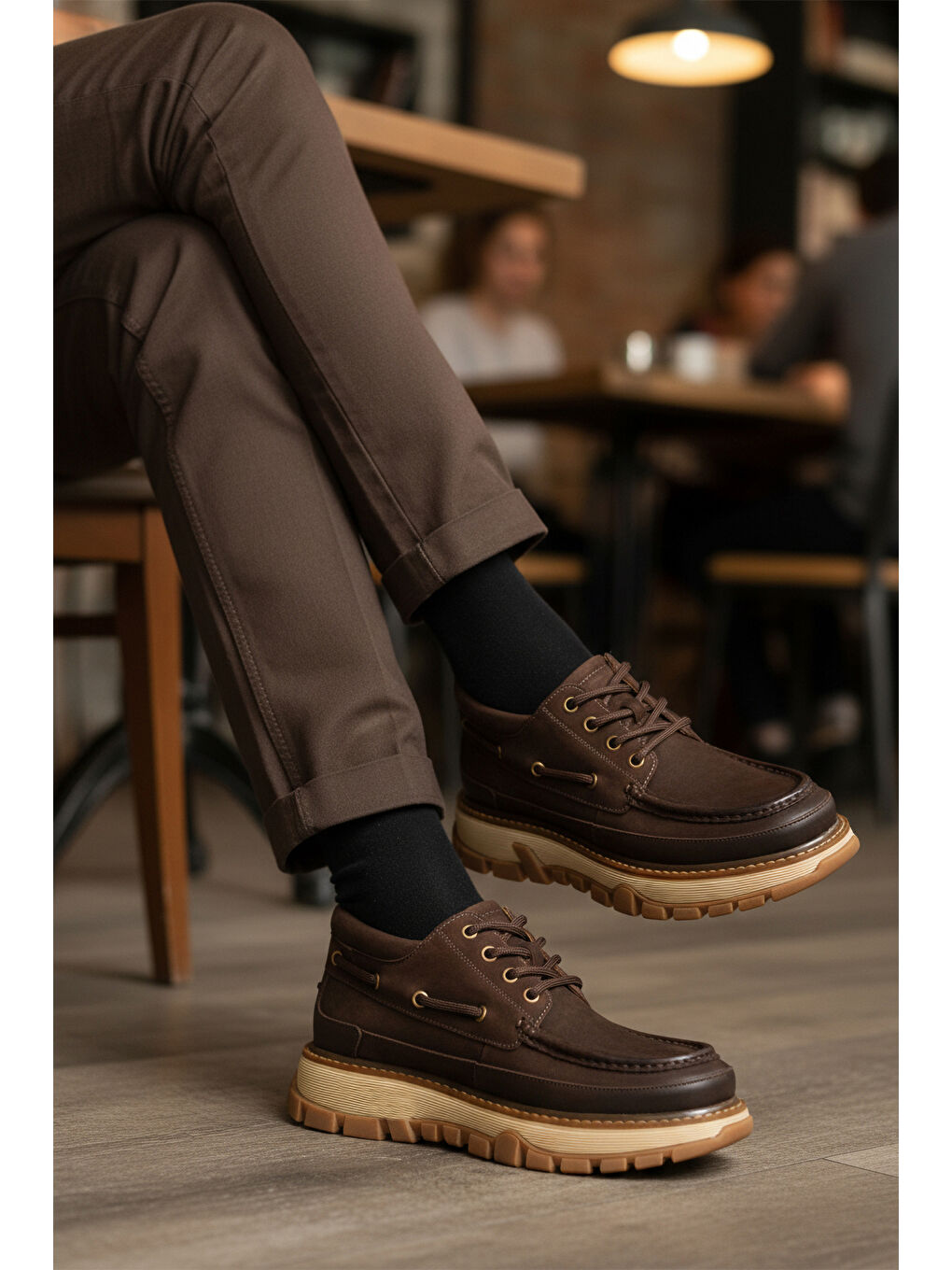 Kahverengi Kahve Nubuk Hakiki Deri Yüksek Taban Erkek Casual Ayakkabı 25K550 M-2