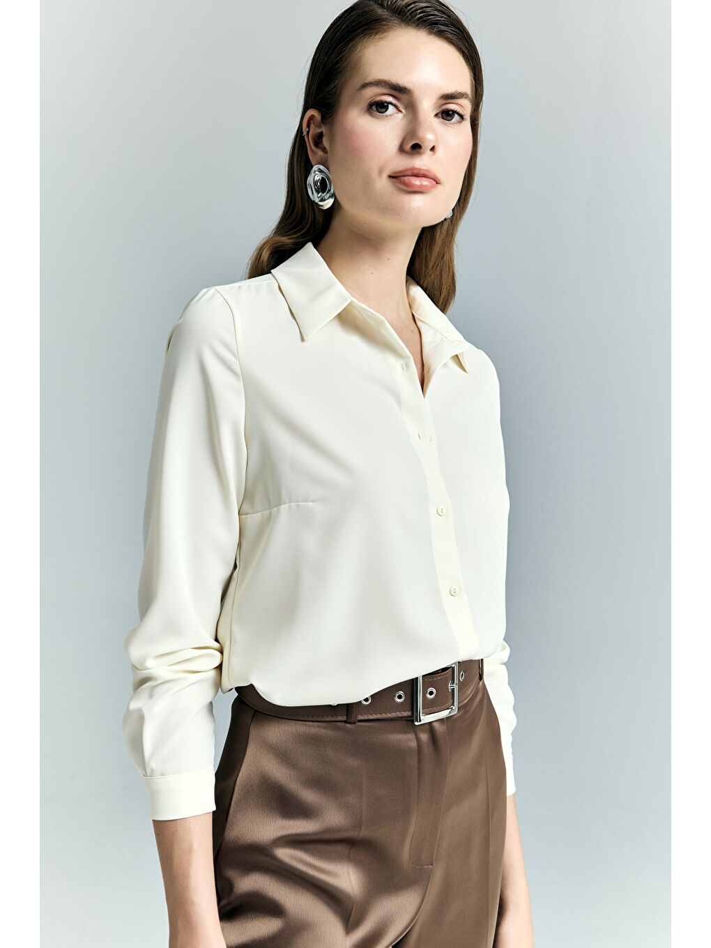 Düz Klasik Gömlek - Sarı-5