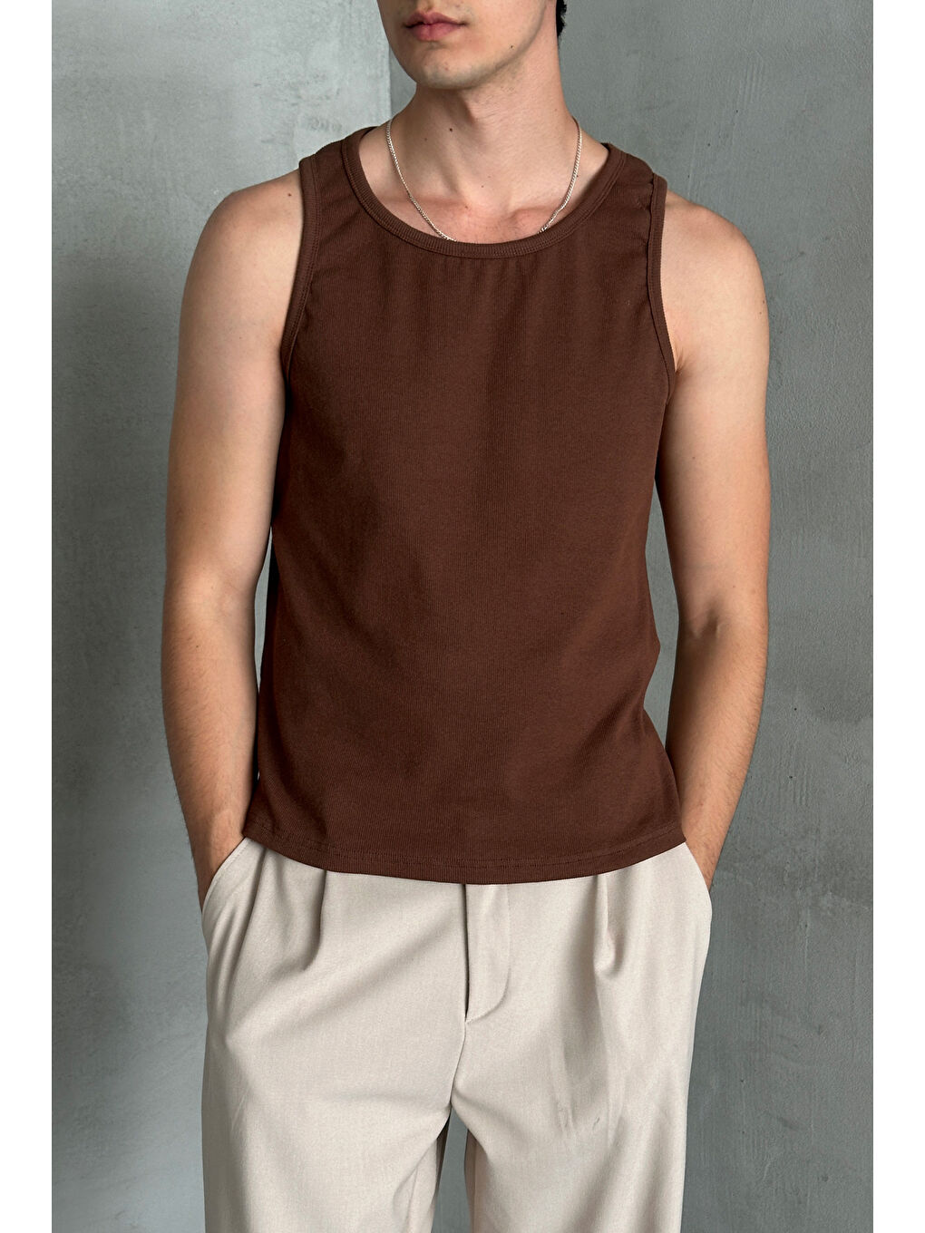 Kahverengi Erkek Fitilli Kaşkorse Pamuklu Premium Atlet-1