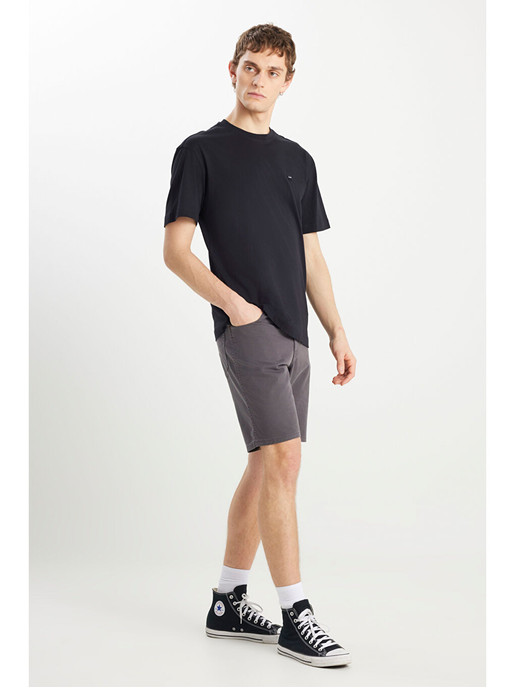 Slim Fit Dar Kesim Normal Bel Antrasit Pamuklu Esnek Şort