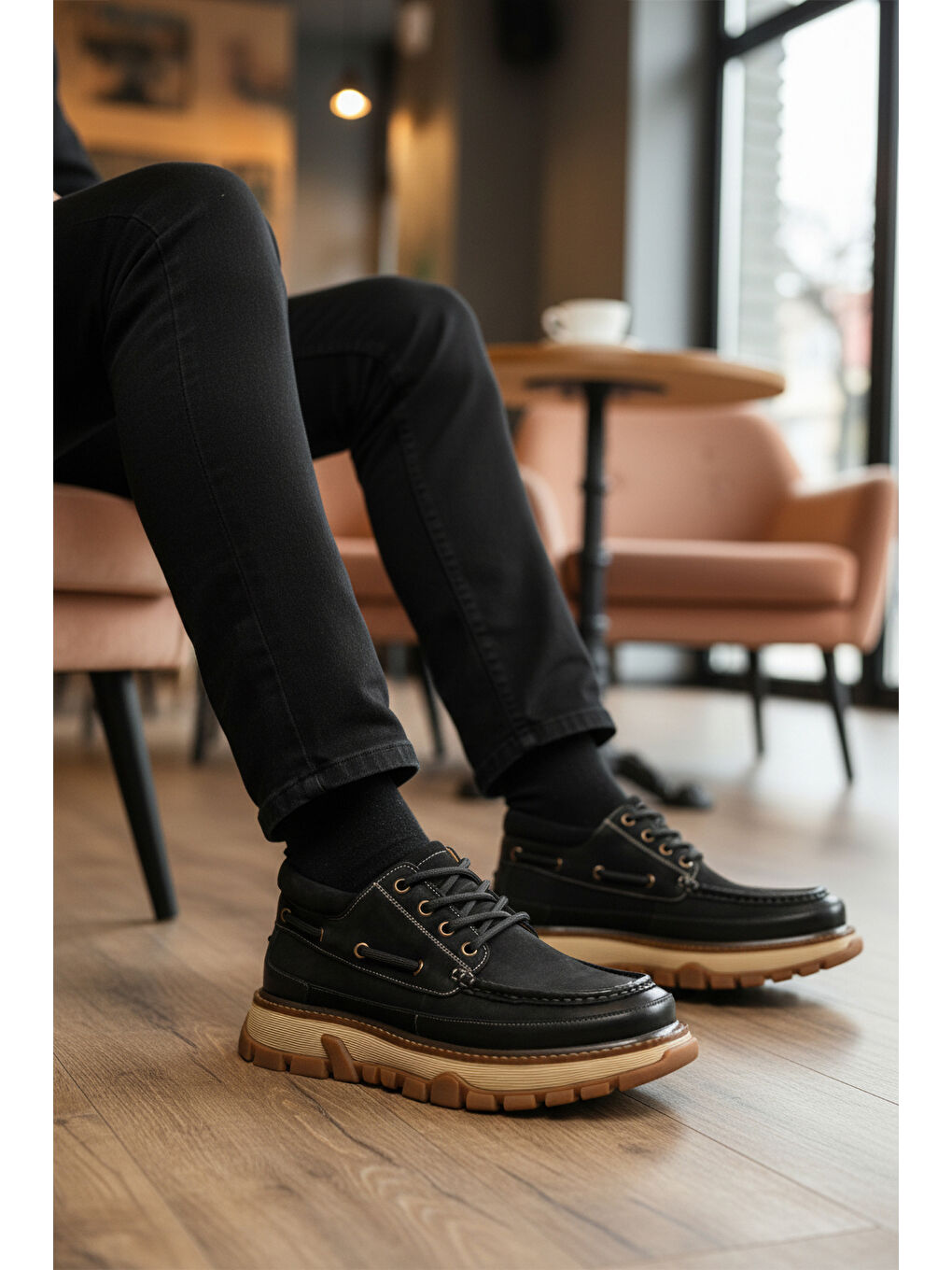 Siyah Nubuk Hakiki Deri Yüksek Taban Erkek Casual Ayakkabı 25K550 M-2