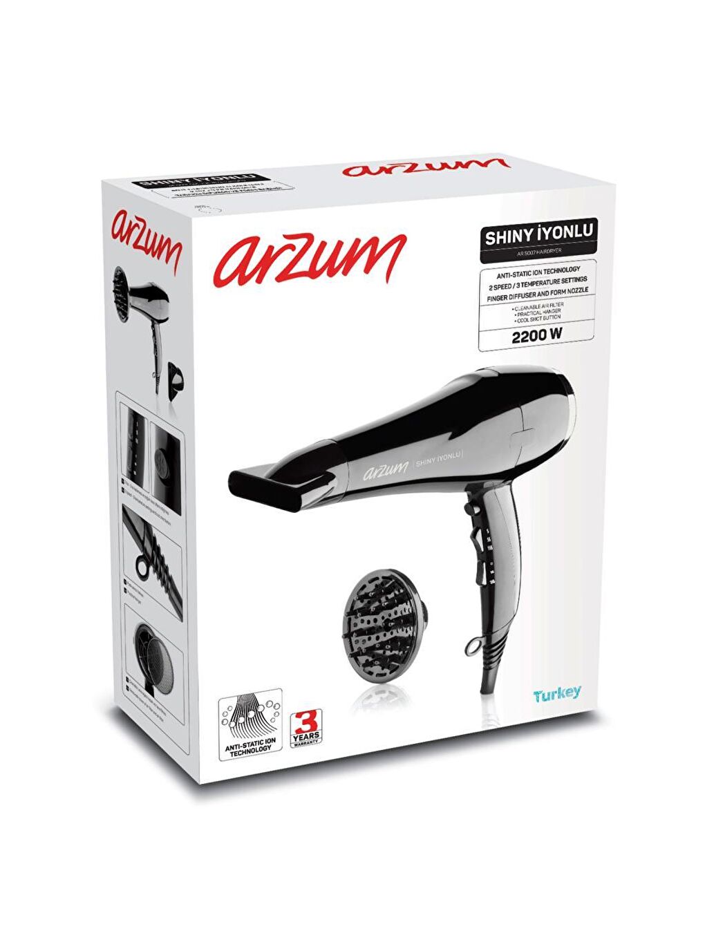 ARZUM AR5007 Shiny 2200 W İyonlu Saç Kurutma Makinesi - 2