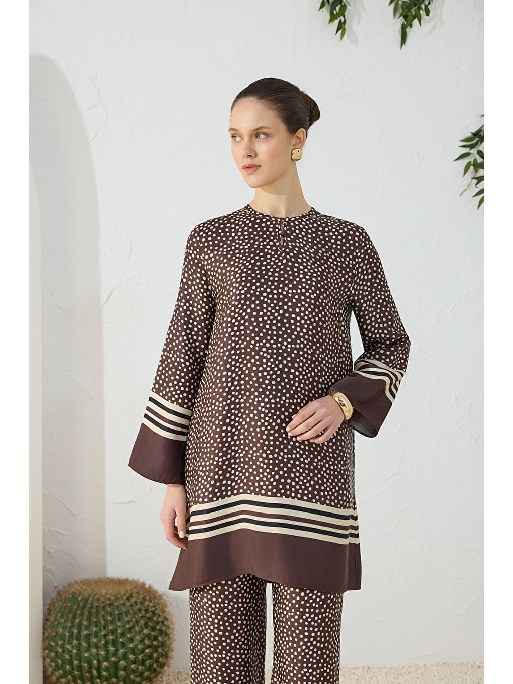Kahverengi Desenli Tunik-4