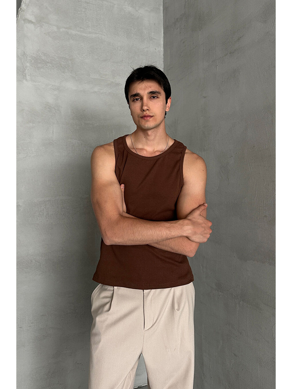 Kahverengi Erkek Fitilli Kaşkorse Pamuklu Premium Atlet-2