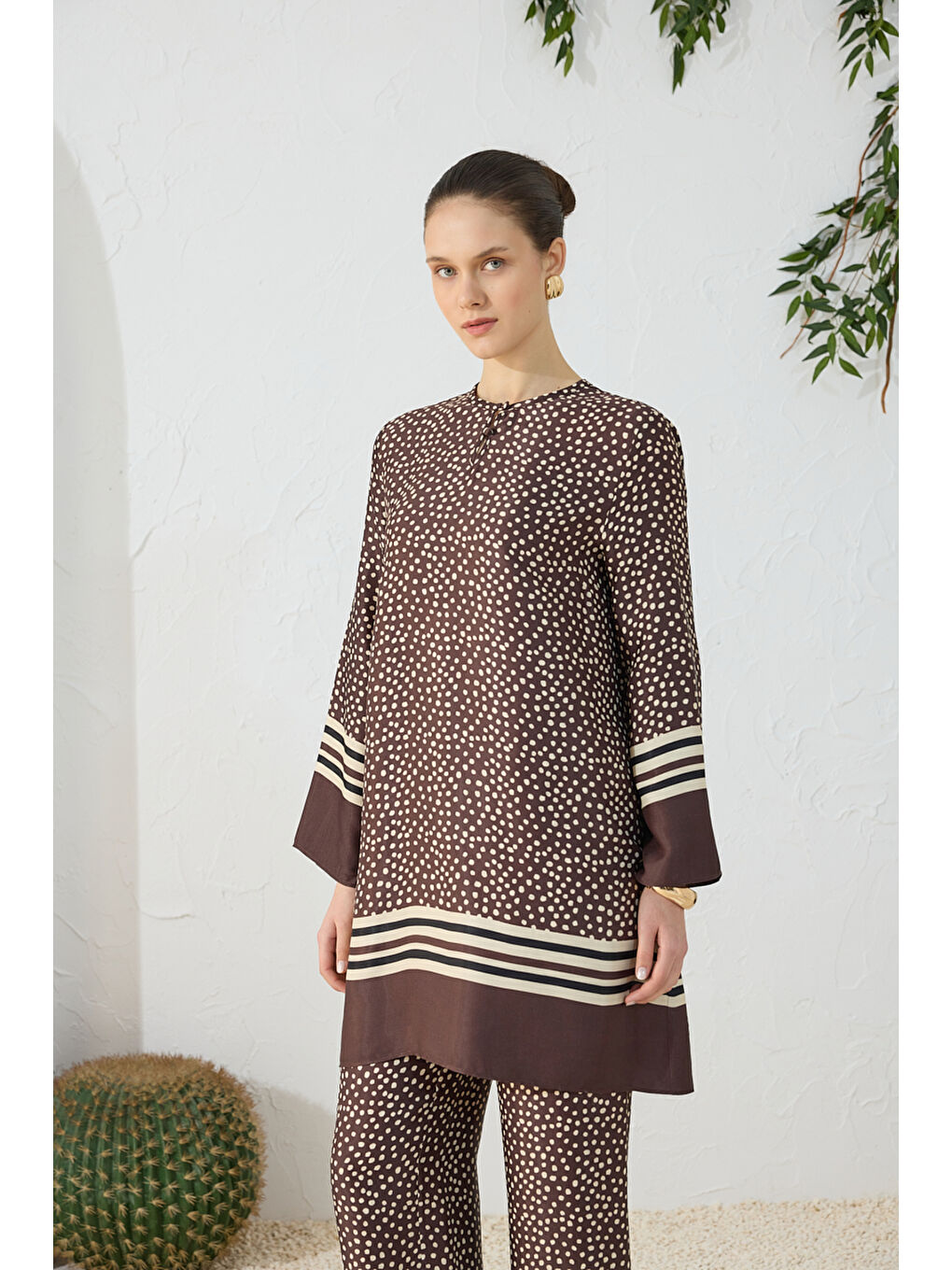 Kahverengi Desenli Tunik-5