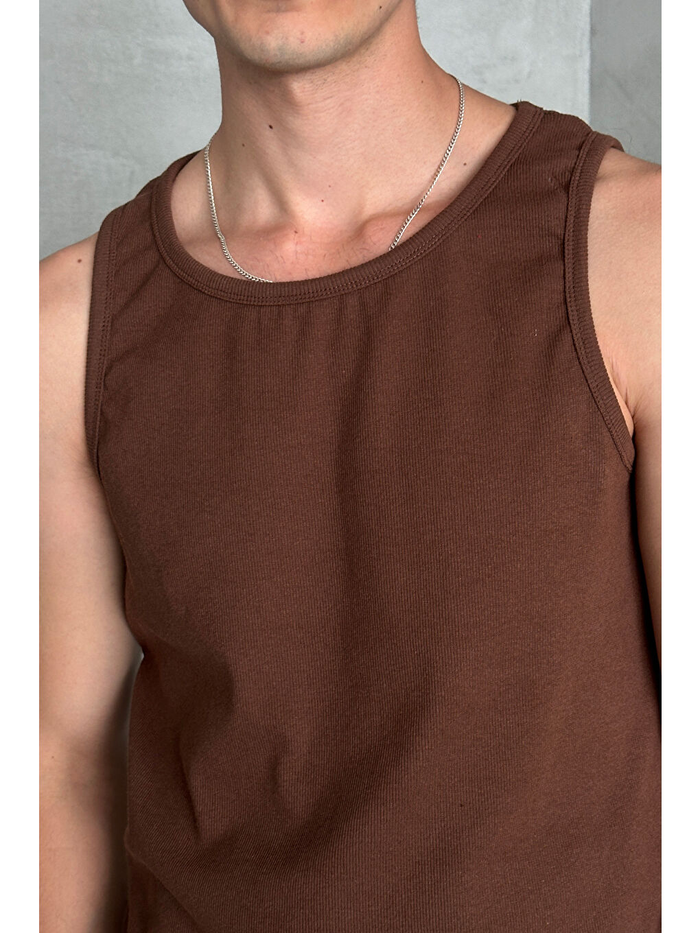 Kahverengi Erkek Fitilli Kaşkorse Pamuklu Premium Atlet-3