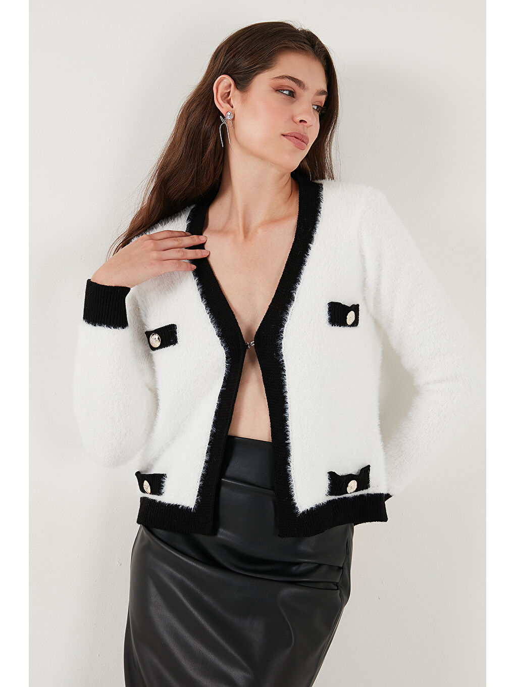 Lila Premium Regular Fit V Yaka Cep Detaylı Yumuşak Dokulu Hırka 680HI0048-5