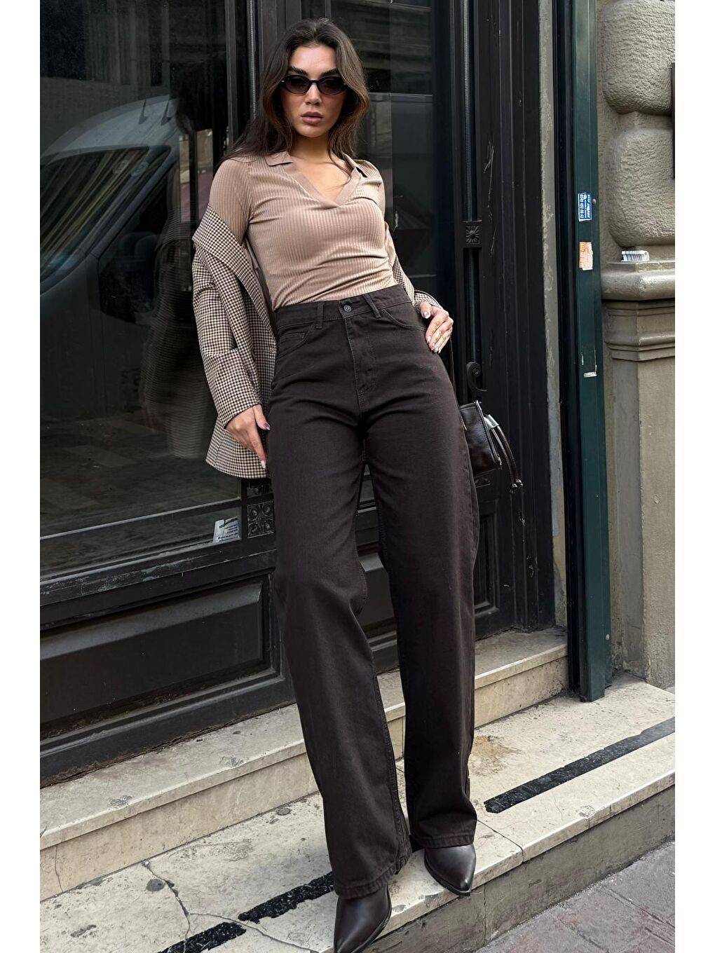 Kahverengi Wide Leg Kadın Pantolon Mg2614-2