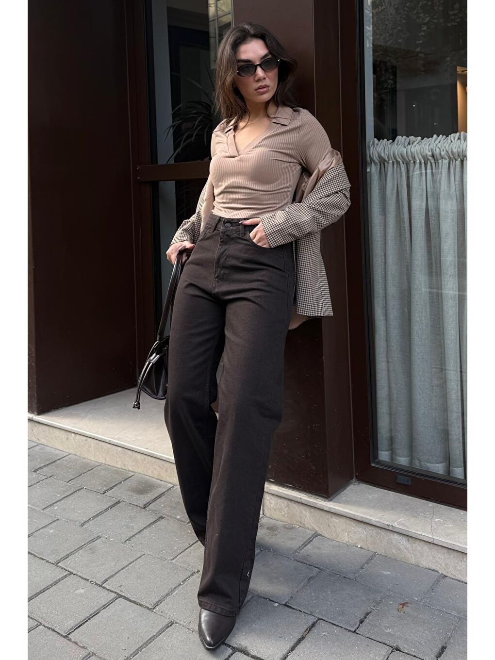 Kahverengi Wide Leg Kadın Pantolon Mg2614-3