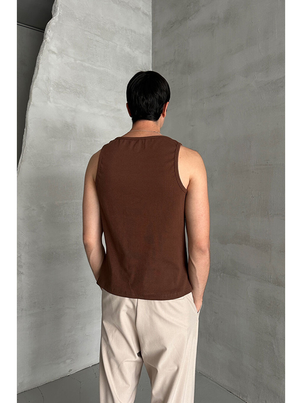 Kahverengi Erkek Fitilli Kaşkorse Pamuklu Premium Atlet-4