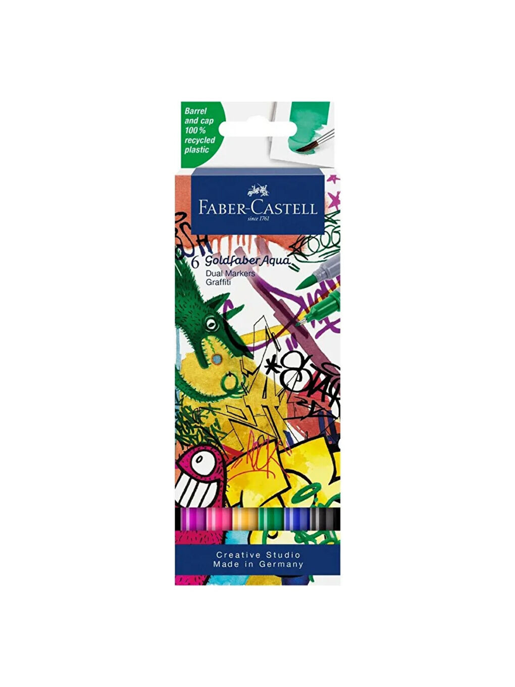 Goldfaber Aqua 6’lı Çift Uçlu Graffiti Markör Seti, Su Bazlı, Fırça ve Fineliner Uçlu