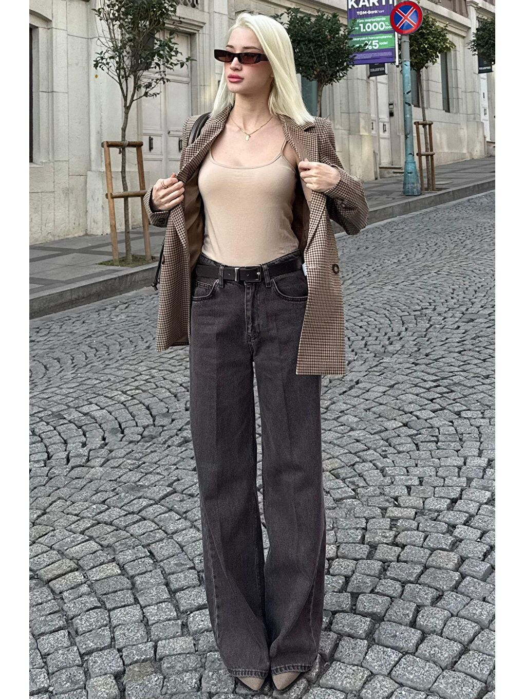 Kahverengi %100Pamuklu Geniş Paça Yüksek Bel Kadın Wide Leg Jean Mg2623-3