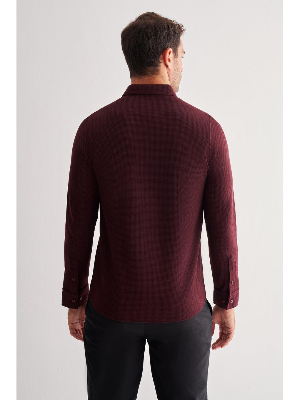 Kırmızı Vişne Smart Düğmeli Yaka Uzun Kol Cepsiz Slim Fit Casual Gömlek 1004255167-4