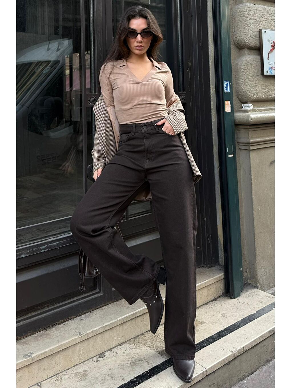 Kahverengi Wide Leg Kadın Pantolon Mg2614-5