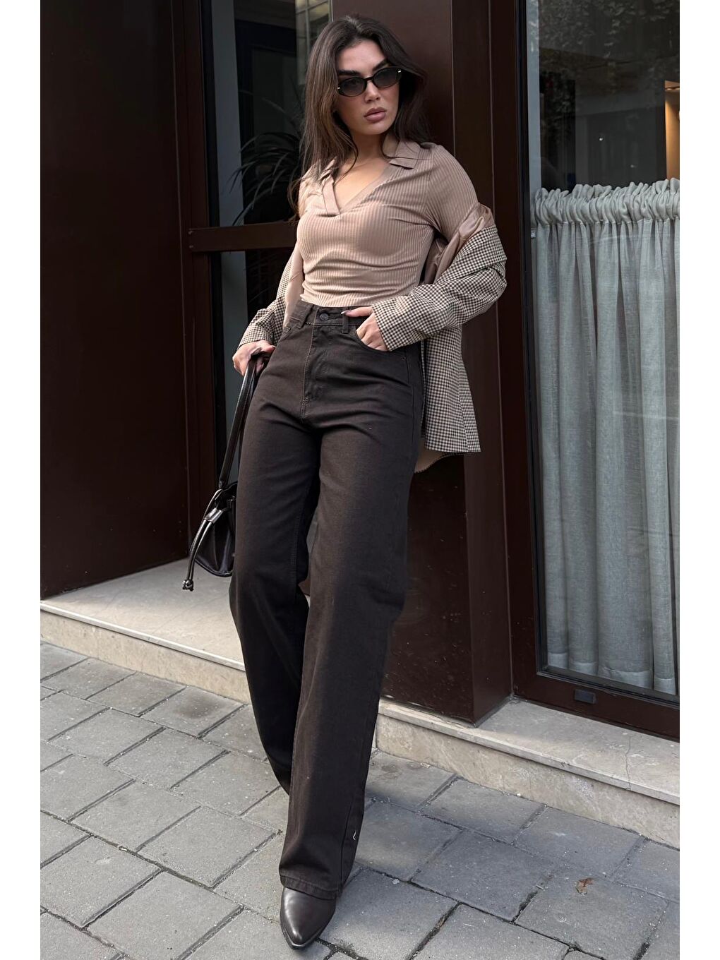 Kahverengi Wide Leg Kadın Pantolon Mg2614-6