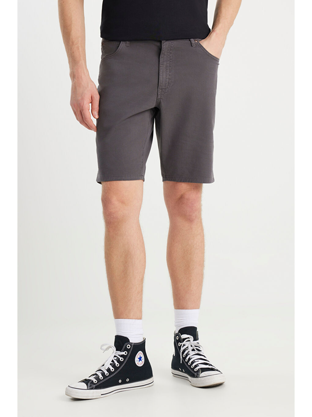 Slim Fit Dar Kesim Normal Bel Antrasit Pamuklu Esnek Şort-2