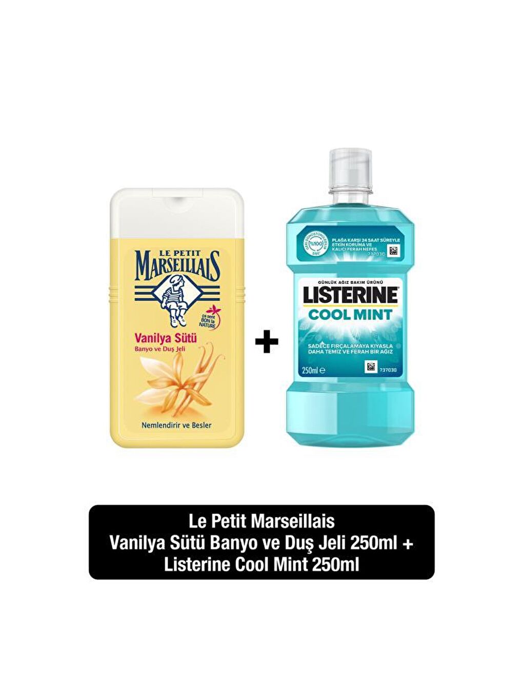 Le Petit Marseillais Renksiz vanilya sütü duş jeli 250 ml + Listerine cool mint 250 ml