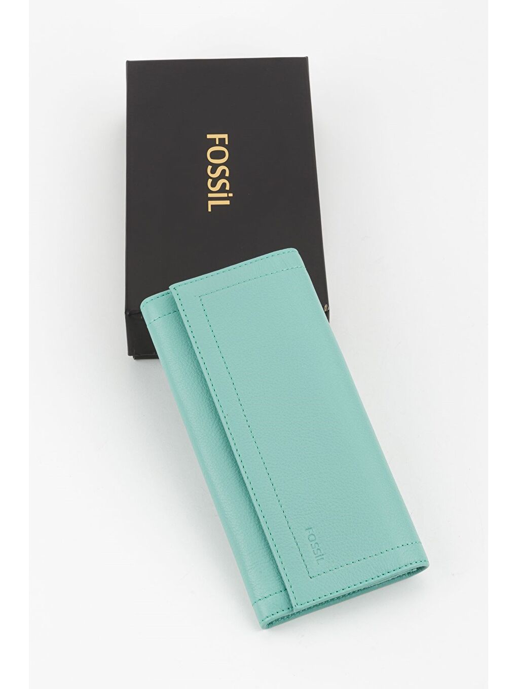 Turkuaz Kutulu Hakiki Deri Kadın El Portföyü Uzun Cüzdan-4