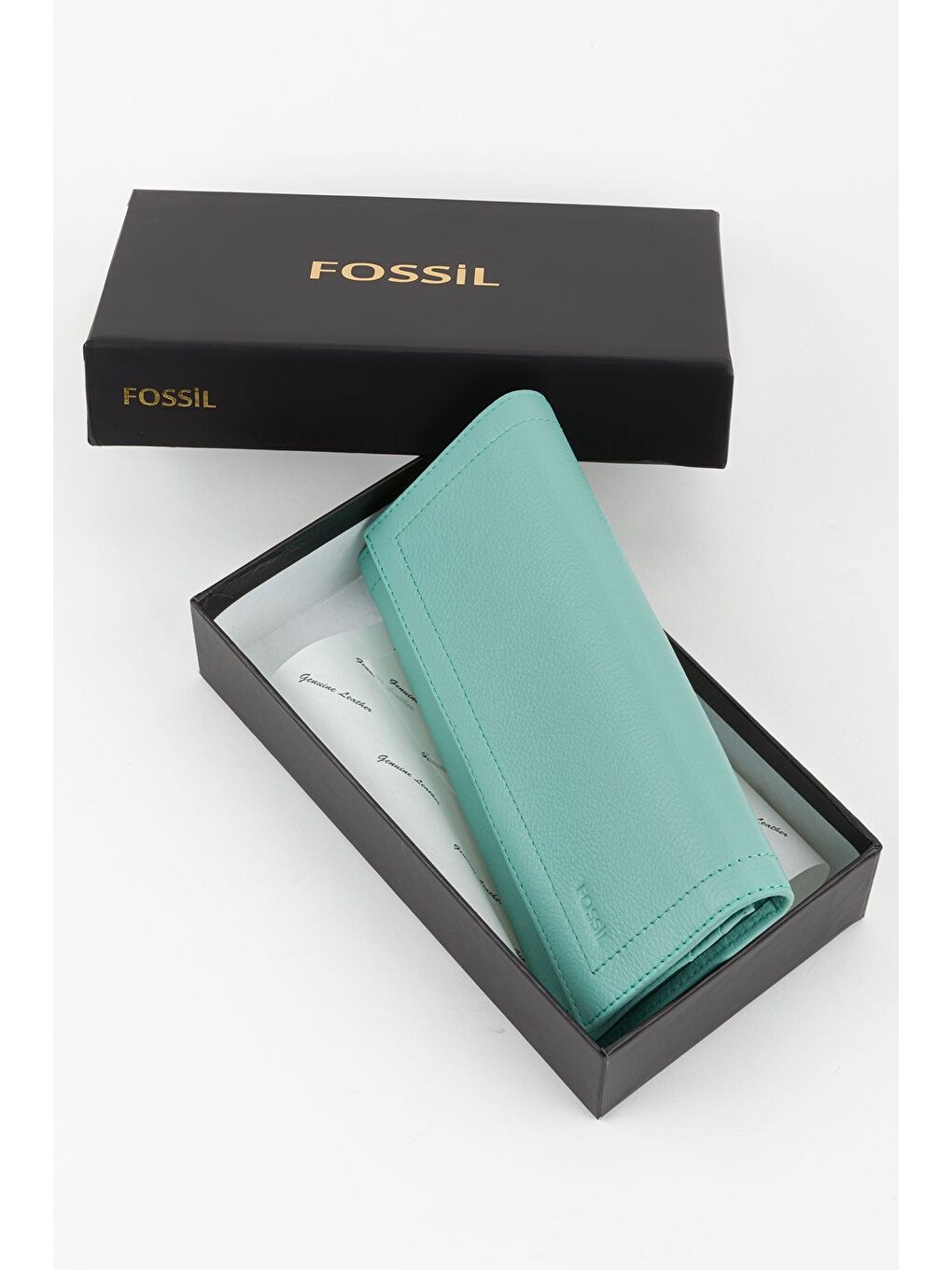 Turkuaz Kutulu Hakiki Deri Kadın El Portföyü Uzun Cüzdan-5