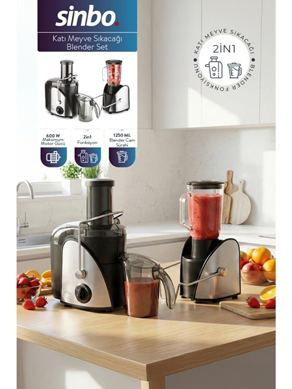 SJ-3195 Katı Meyve Sıkacağı Blender Seti