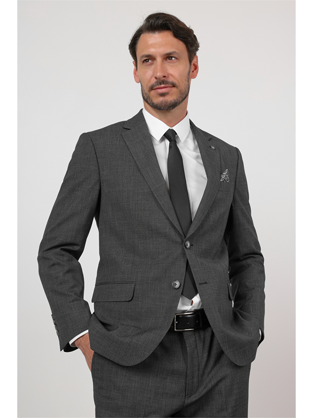 Siyah Düz Desen Mono Yaka 4 Drop Comfort Fit Esnek Takım Elbise 1001260168-1
