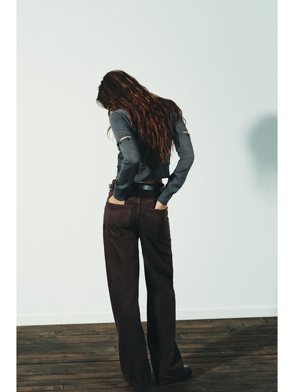 Kahverengi %100Pamuklu Geniş Paça Yüksek Bel Kadın Wide Leg Jean Mg2623-9