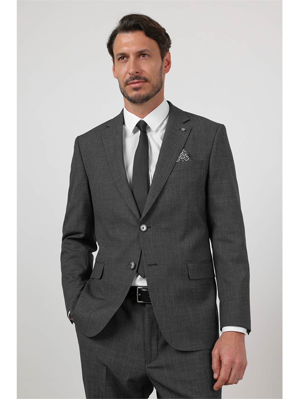 Siyah Düz Desen Mono Yaka 4 Drop Comfort Fit Esnek Takım Elbise 1001260168-2
