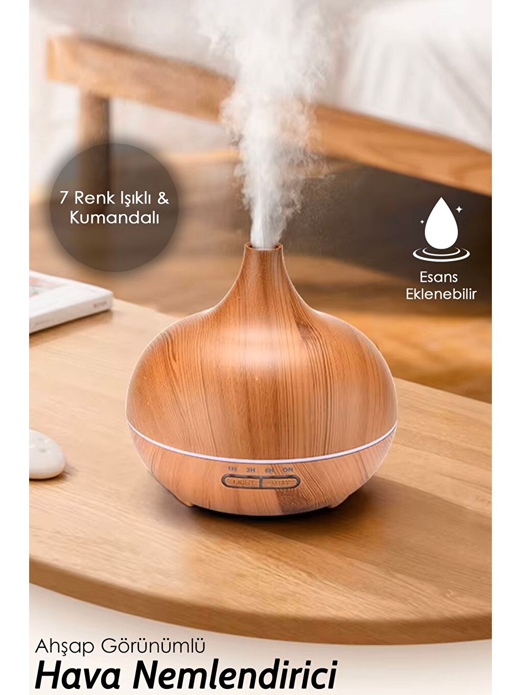 Oda Hava Ne mlendirici 7 Renk LED Işıklı Buhar Makinesi Aroma Difüzörü Humidifier Açık Kahve