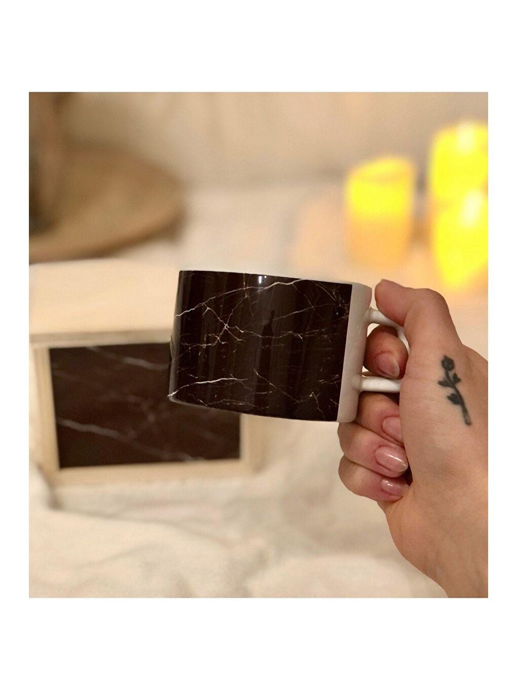 Karışık Siyah Mermer Tasarımlı Kutulu Kupa-1