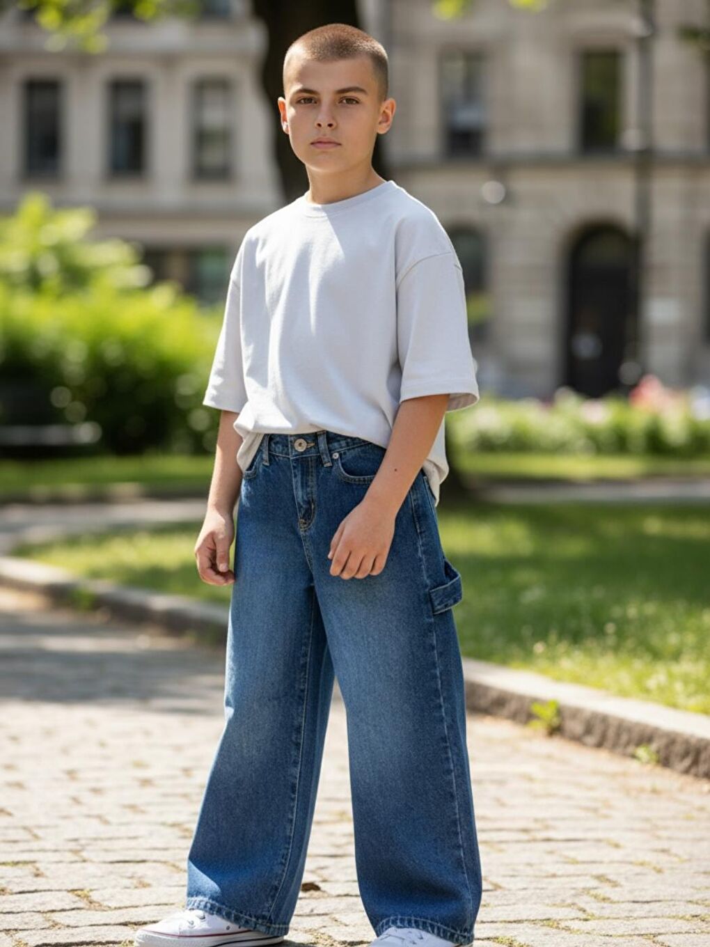 Mavi Erkek Çocuk Baggy Fit Geniş Bol Paça Jean Pantolon-1