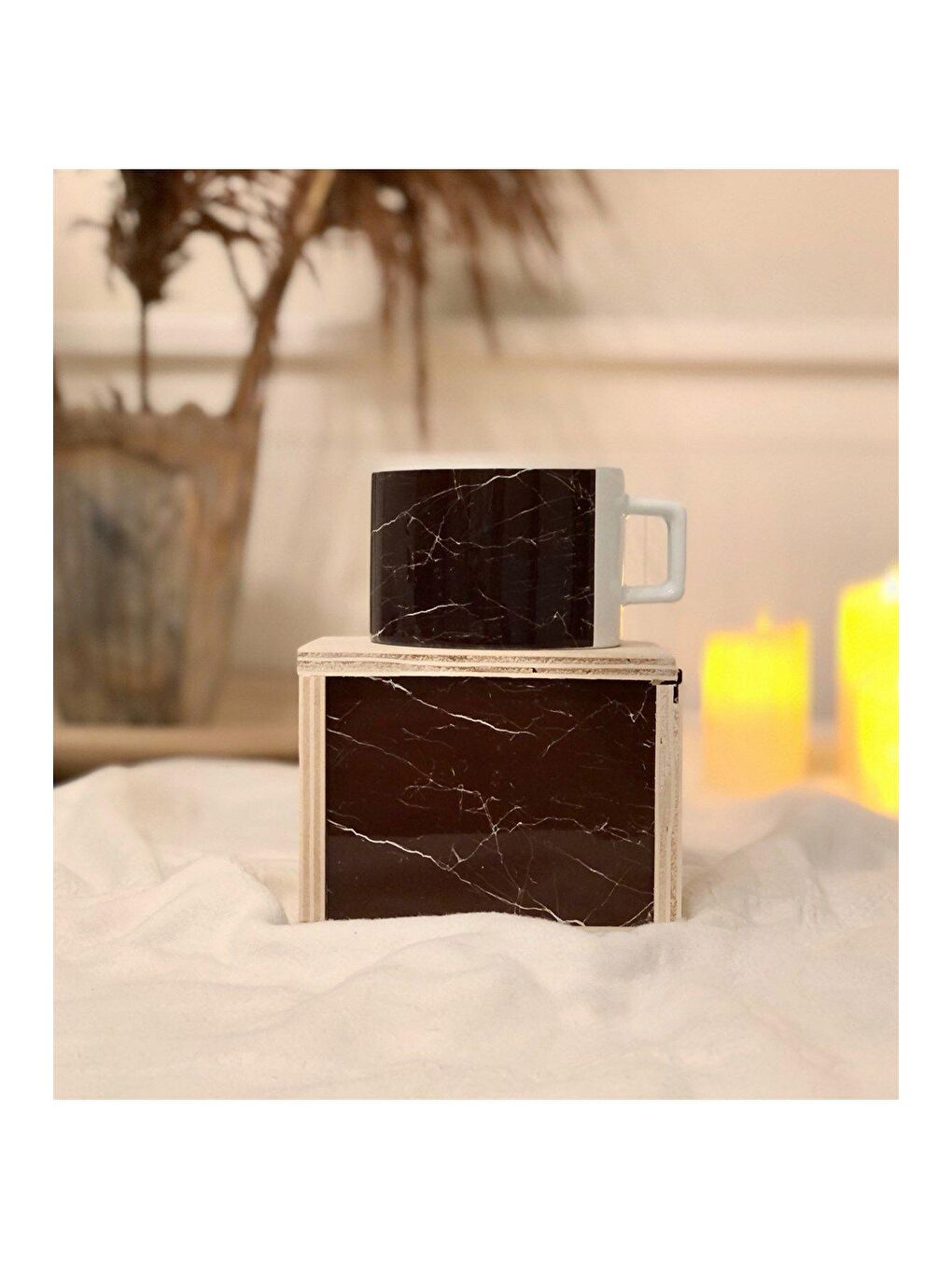 Karışık Siyah Mermer Tasarımlı Kutulu Kupa-2