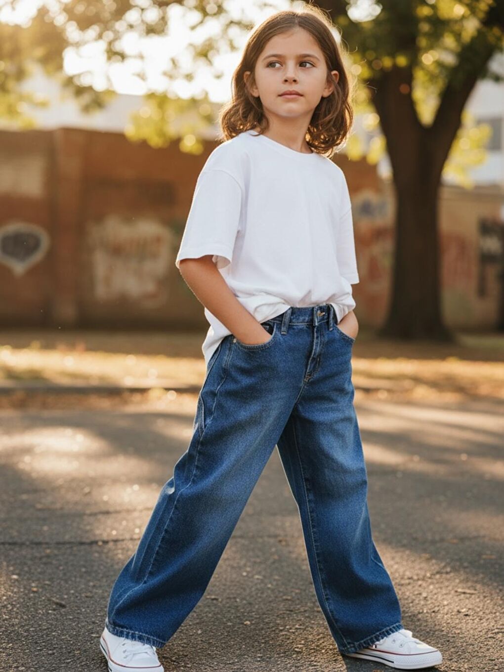 Mavi Erkek Çocuk Baggy Fit Geniş Bol Paça Jean Pantolon-2