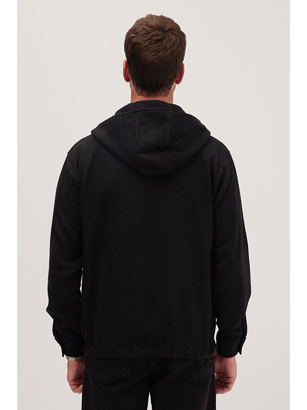 Erkek Relax Fit Rahat Kesim Fermuarlı Çift Cep Kapüşonlu Siyah Sweatshirt-5