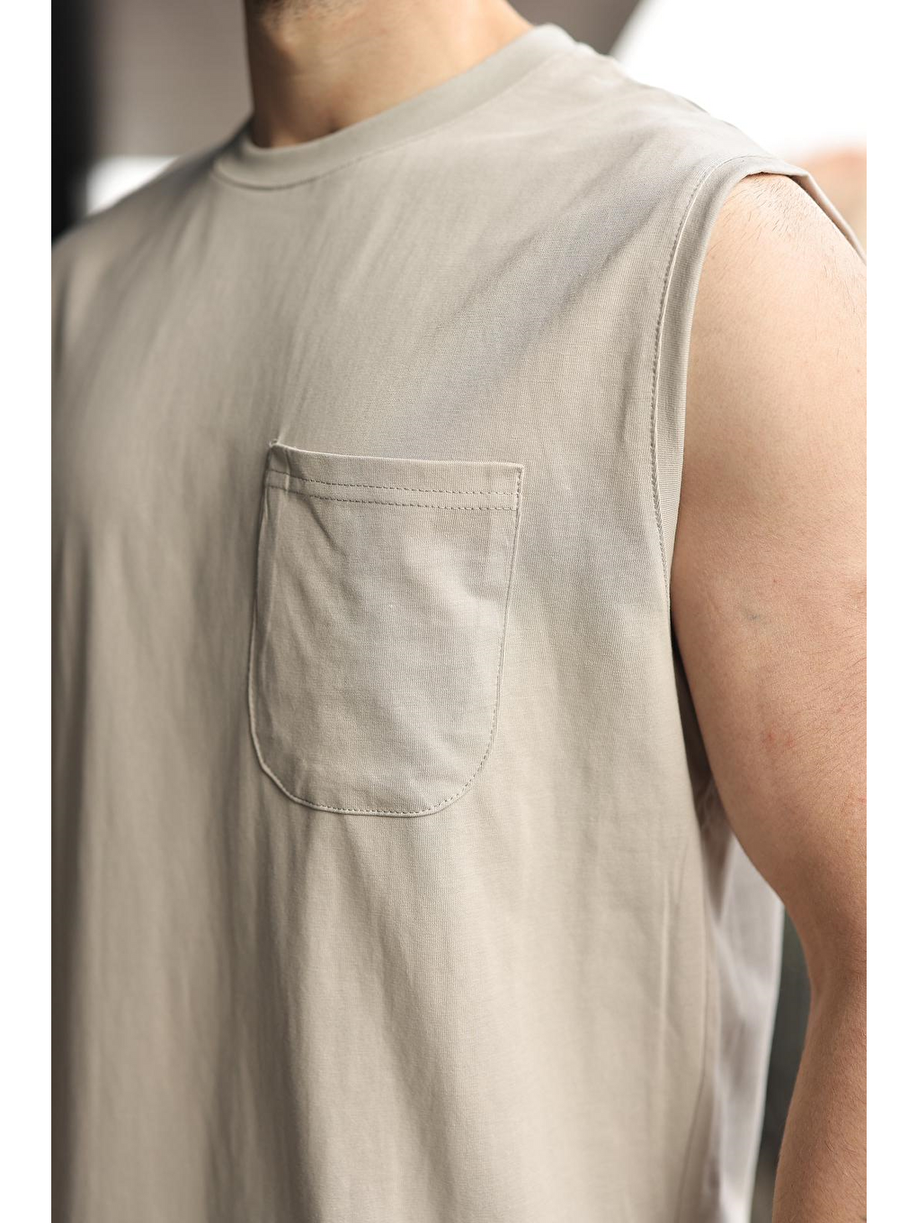 Boyalı Gri Bisiklet Yaka Kolsuz Erkek Şort T-Shirt Takım E7351-2